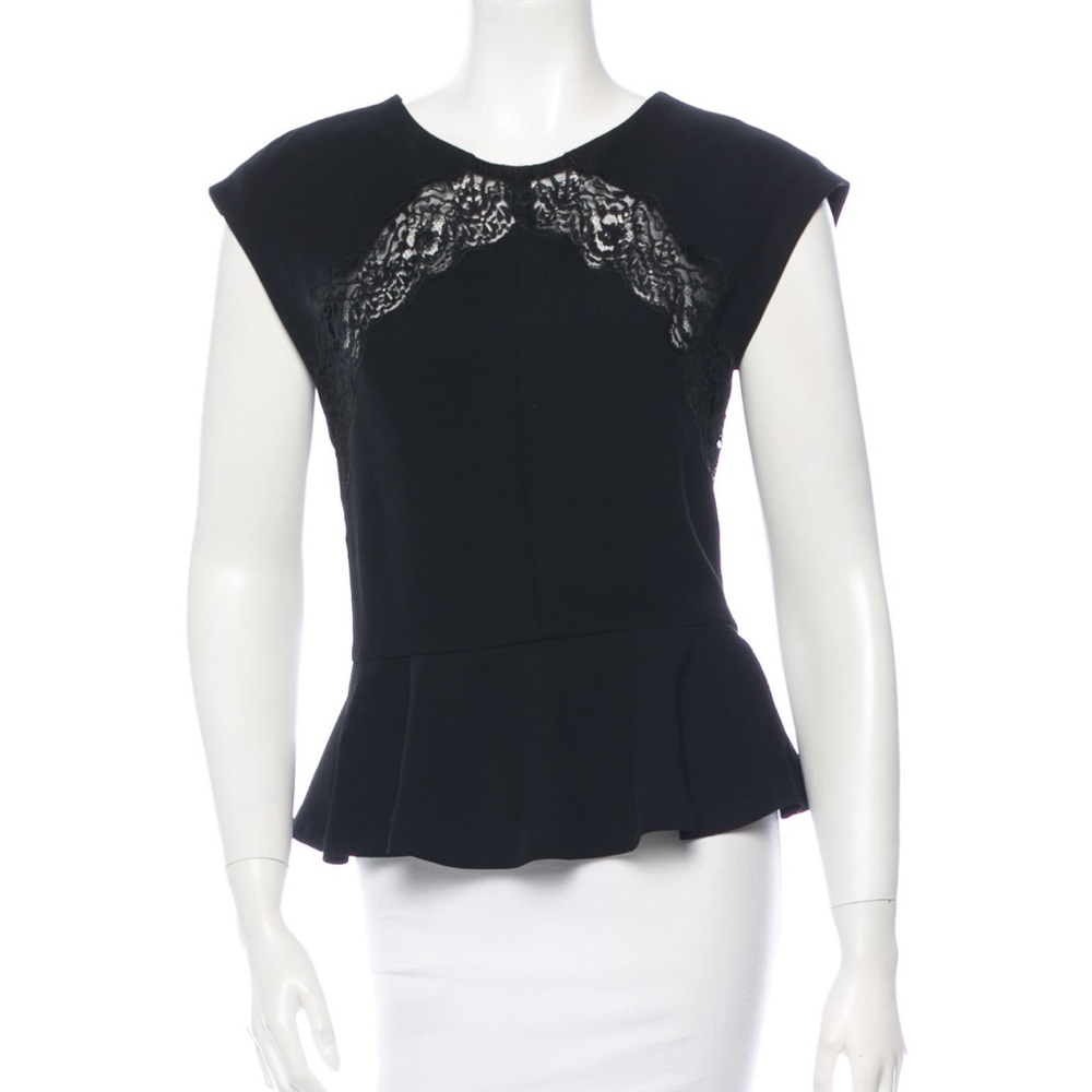 Sandro Black Peplum Top with Lace Insert